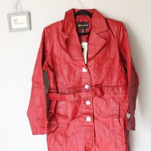 Red Leather Trench Coat